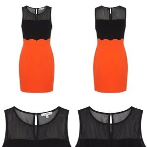 Fora Scalloped Waist Colorblock Bodycon Dress - Black & Neon Orange - Size S